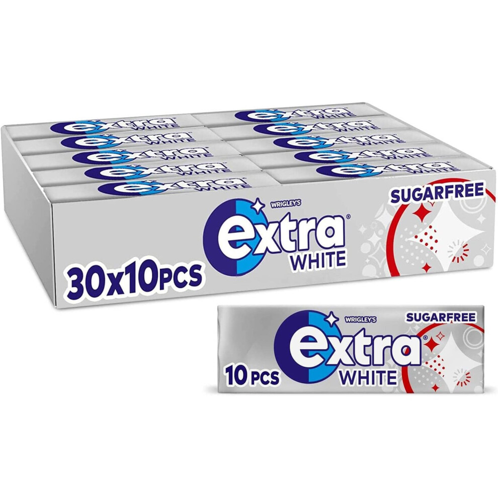 Wrigley's Extra White Chewing Gum Sugar Free, 30 Packs of 10 Pieces