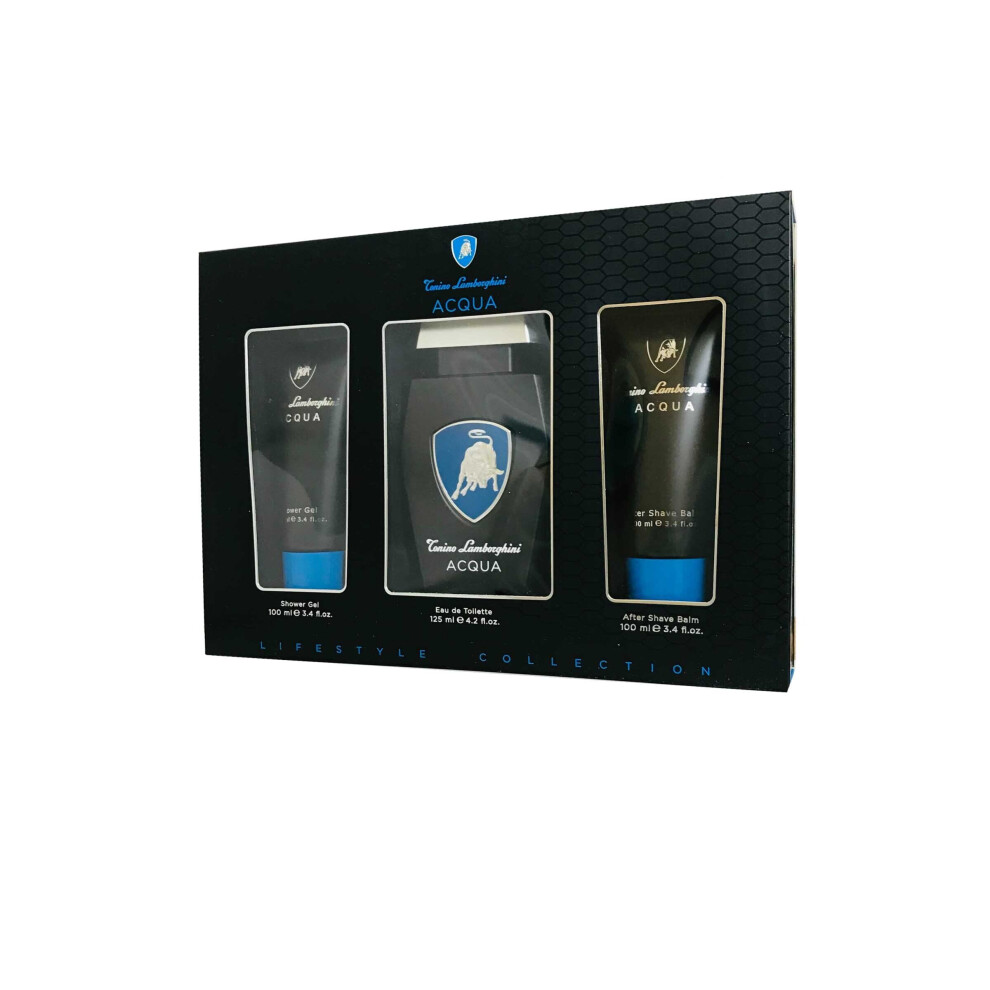 Lamborghini Tonino Acqua Eau de Toilette Spray 125ml After Shave Balm 100ml, Shower Gel 100ml