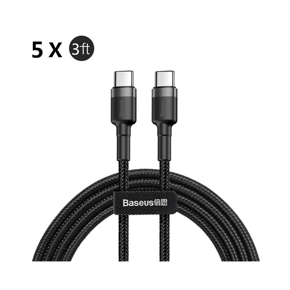 [5 Pack] Baseus 60W 3A Qc3.0 Pd2.0 Type C To Type C Fast Charging Data Cable 1M For Samsung Galaxy Note S20 Ultra Huawei Mate40 Oneplus 8 Pro Hu Grey 6900749584509