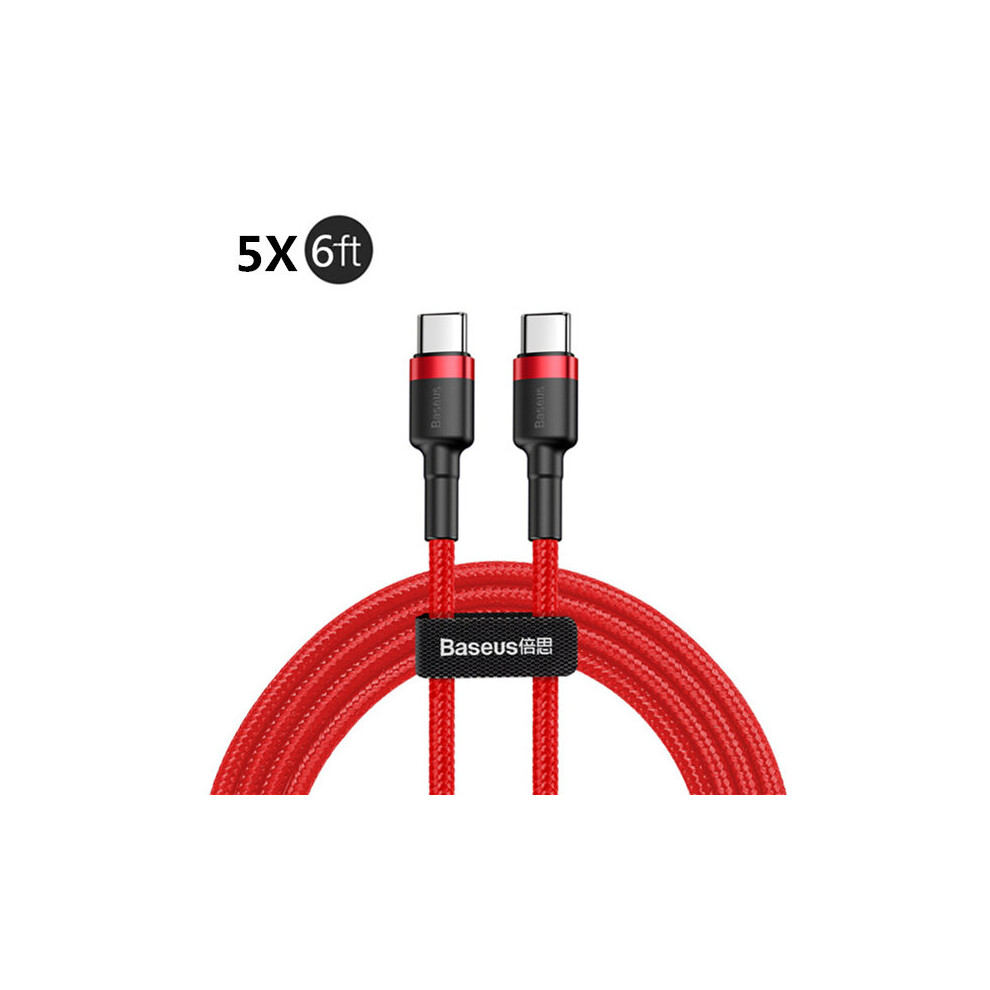 [5 Pack] Baseus 60W 3A Usb C To Usb C Qc3.0 Pd2.0 Fast Charging Data Cable For Samsung Galaxy Note S20 Ultra Huawei Mate40 Oneplus 8 Pro Huawei M Red 6900749586503