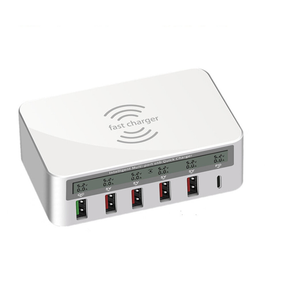 Bakeey 100W 6 Port Usb Pd Charger Pd3.0 Qc3.0 Led Digital Display Desktop Charging Station With 10W Wireless Charger Eu Plug Us Plug Uk Plug Au Plug 6900064390205