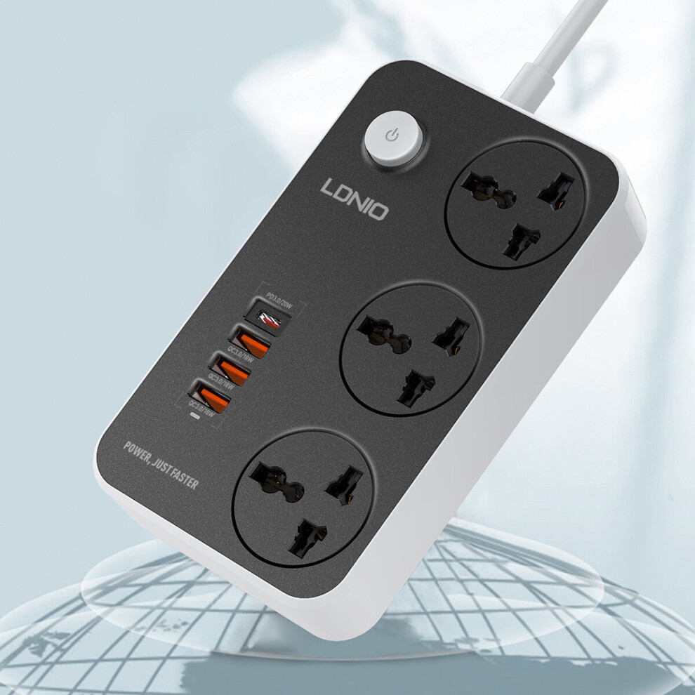 Ldnio 2500W Power Strip Socket Surge Protector 38W Usb Pd Charger With 3 Universal Ac Outlets 18W Qc3.0 Usb * 3 20W Usb C Pd Fast Charging 2M Power C 6900081909282