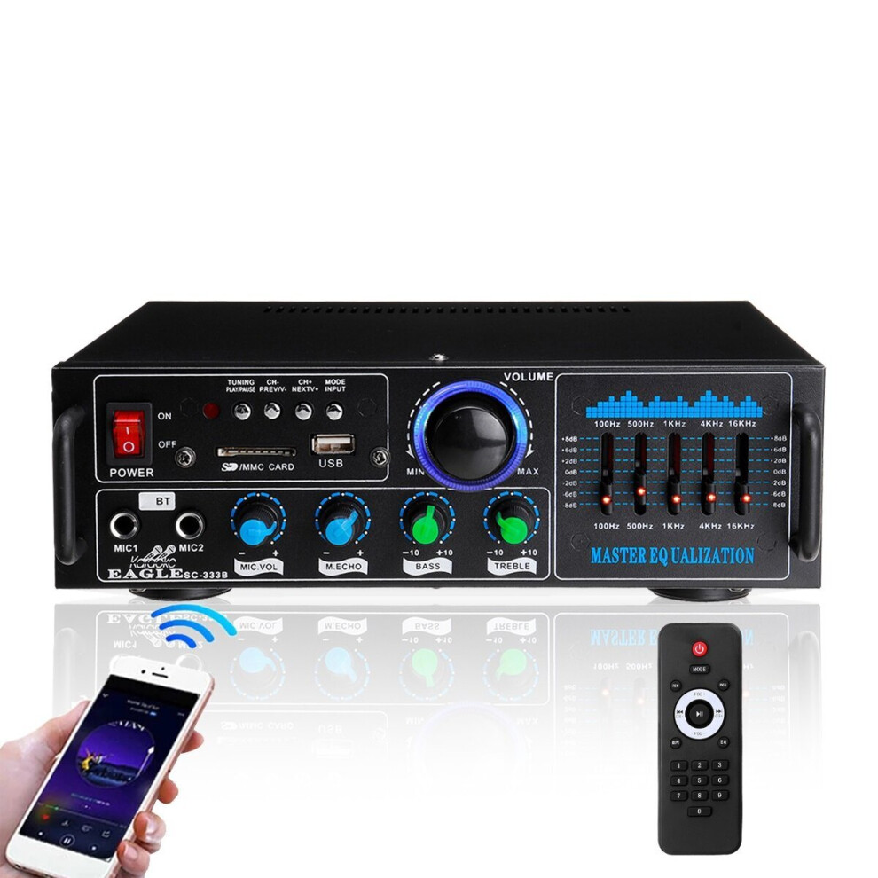 2000W Dual Channel Wireless Bluetooth 5.0 Stereo Amplifier Digital Hifi Audio Power Amplifier Mixer Support Fm Function Remote Control For Stage Home 6900892547703