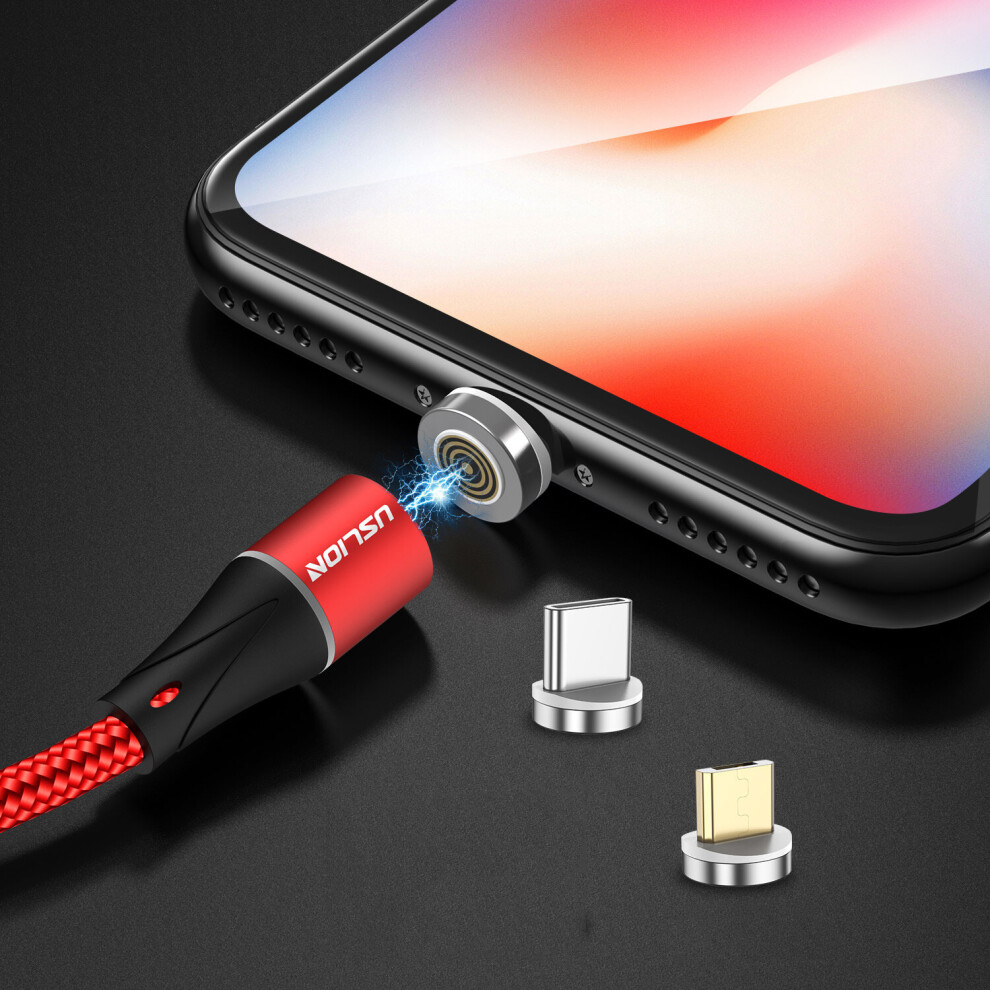 Uslion 3A Led 360 Degree Rotate Qc3.0 Magnetic Fast Charging Type C Micro Usb Data Cable 1M For Samsung S10+ S9 9T Note8 Huawei P30pro 6900061732787