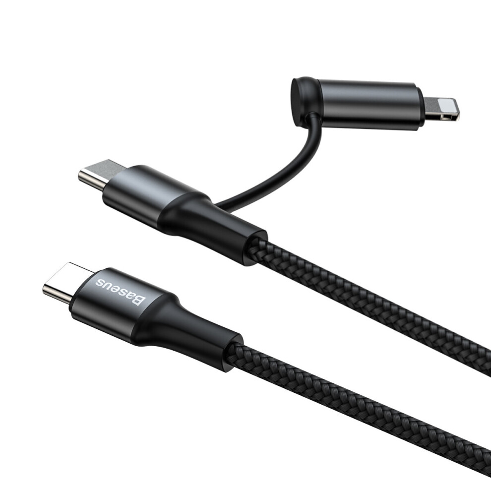Baseus 2In1 60W Qc3.0 Pd3.0 Type C To Type C+Lighting Pd Smart Nylon Braided Quick Charge Data Cable 1M With Nylon Patch Tape Strap For Iphone 11 Pro 6900063948605