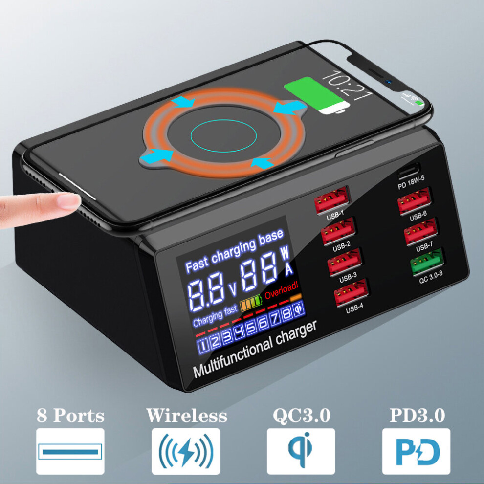 Bakeey 100W 8 Port Usb Pd Charger Pd3.0 Qc3.0 Desktop Charging Station Smart Charger 10W Wireless Charger Charging Pad For Iphone 11 Se 2020 Huawei Black 6900072825911