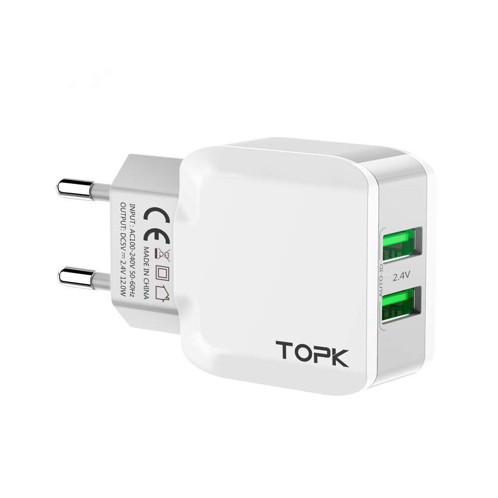 Topk 12W 2.4A Safety Dual Usb Wall Charger Eu Adapter For Nokia X6 Mi A2 Pocophone F1 6906136524431