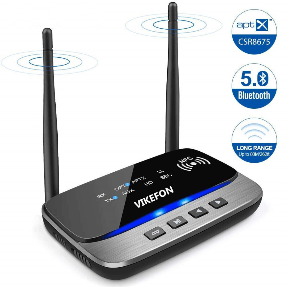 Vikefon B21 2 In 1 Bypass Nfc Enabled Bluetooth V5.0 Audio Transmitter Receiver 3.5Mm Aux Rca Wireless Audio Adapter Low Latency 80M 262Ft Long Range 6901249299931