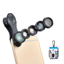 Bakeey 5 in 1 Universal Professional Mobile Phone Photography HD Glass Phone Lens 198 Fisheye Lens 15X Macro Lens 0.63X Super Wide Angle Lens 2X Tele