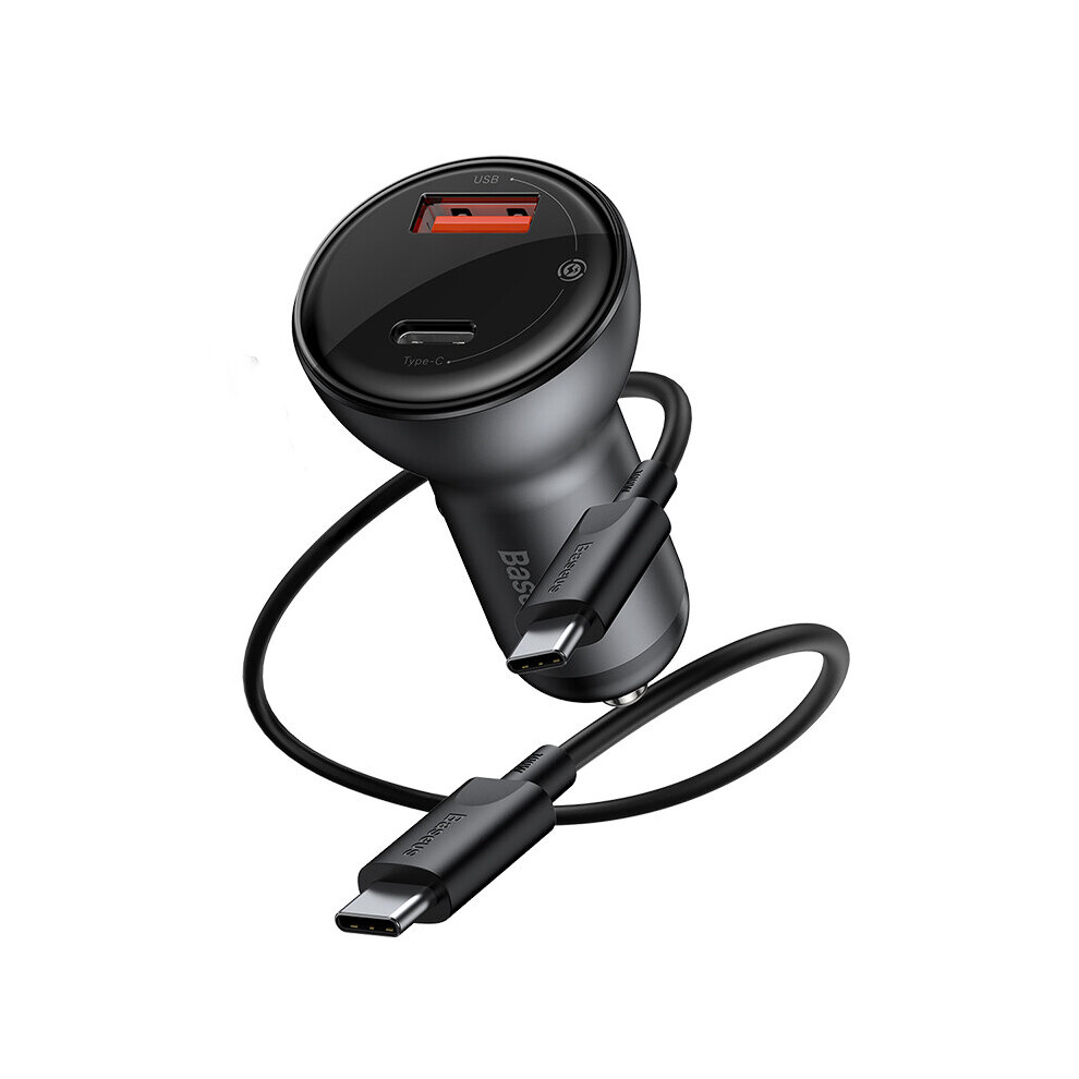 Baseus Digital Display Pps 45W Dual Port Usb Car Charger Kit Adapter With Usb Qc 3.0 + Type C Qc 4.0 Pd 3.0 + 60W Usb C Pd Cable For Smart Phones Tab 3498421782679