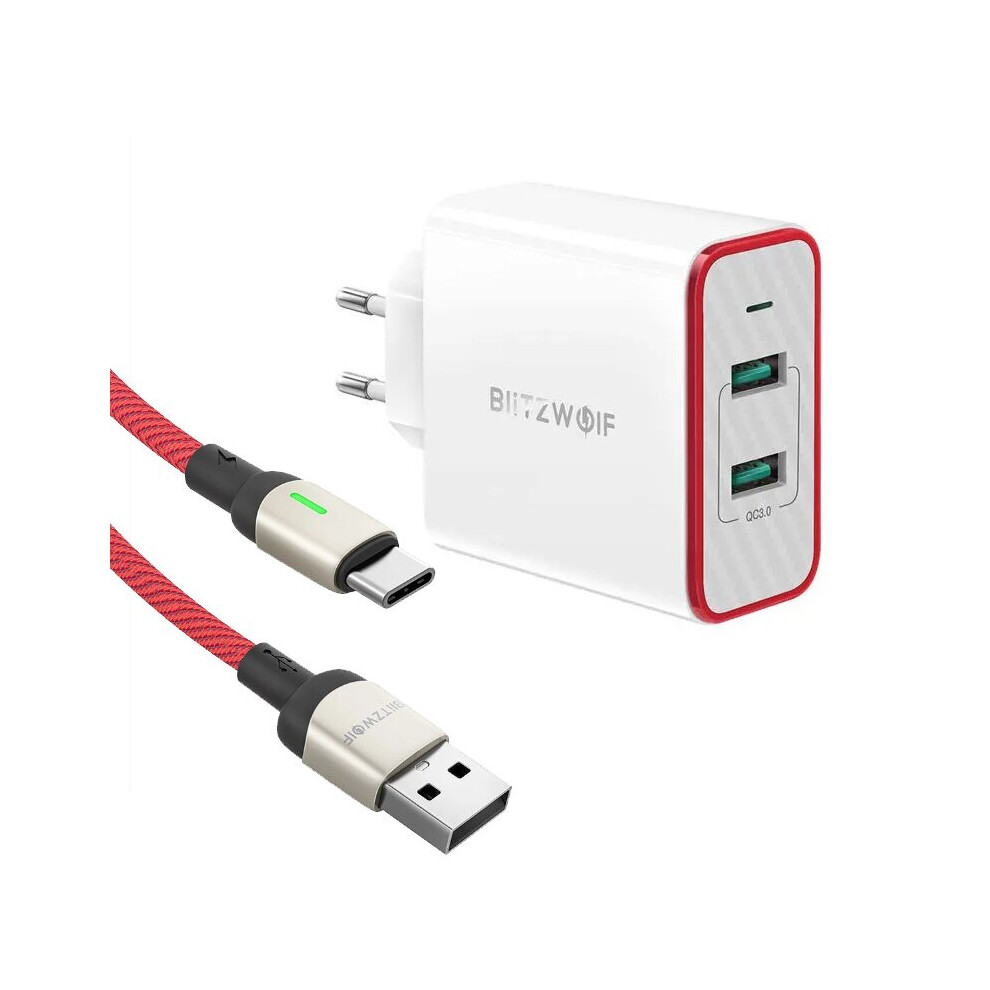 Blitzwolf Bw Pl3 36W Qc3.0 Dual Ports Usb Charger Eu Adapter With Bw Tc21 6.6Ft 3A Led Indicator Usb Type C Fast Charging Data Cable For S20 S20+ Xia 789393851122