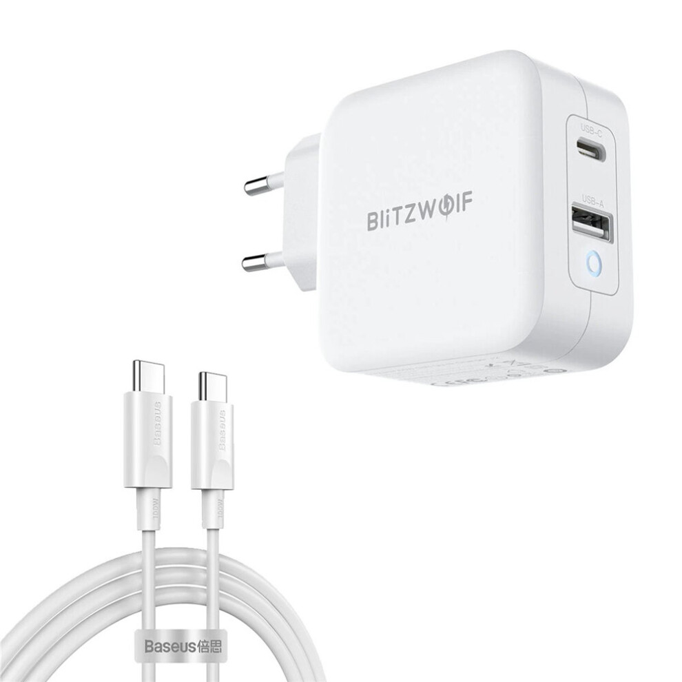 [Gan Tech] Blitzwolf Bw S18 65W 2 Port Usb C Pd Wall Charger Pd3.0 Qc3.0 Scp Fcp Protocols Eu Plug Adapter With Baseus 1.5M 4.92Ft 100W 5A Pd Usb C T 6900946363709