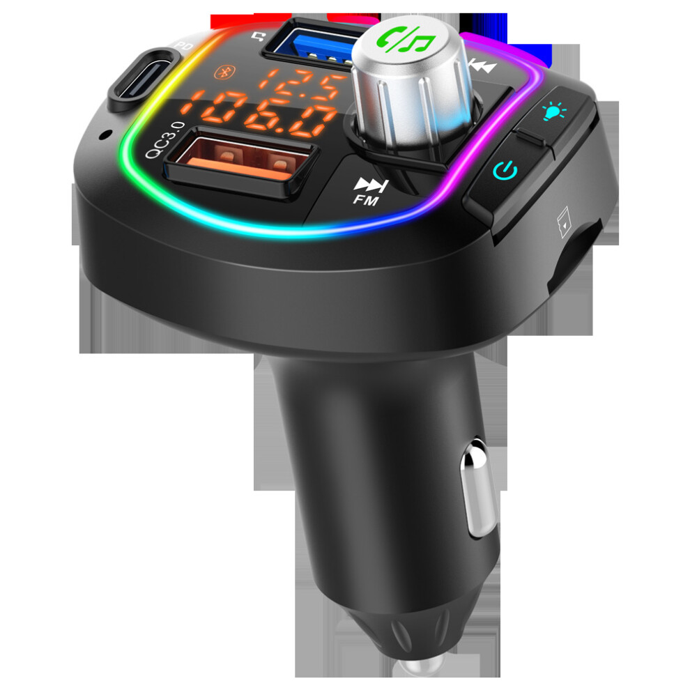Bakeey Car Bluetooth V5.0 Fm Transmitter 18W 3 Port Usb Type C Qc3.0 Pd3.0 Car Charger 7 Colors Backlits Rgb Digital Display Wireless Radio Adapter M 6906141788897