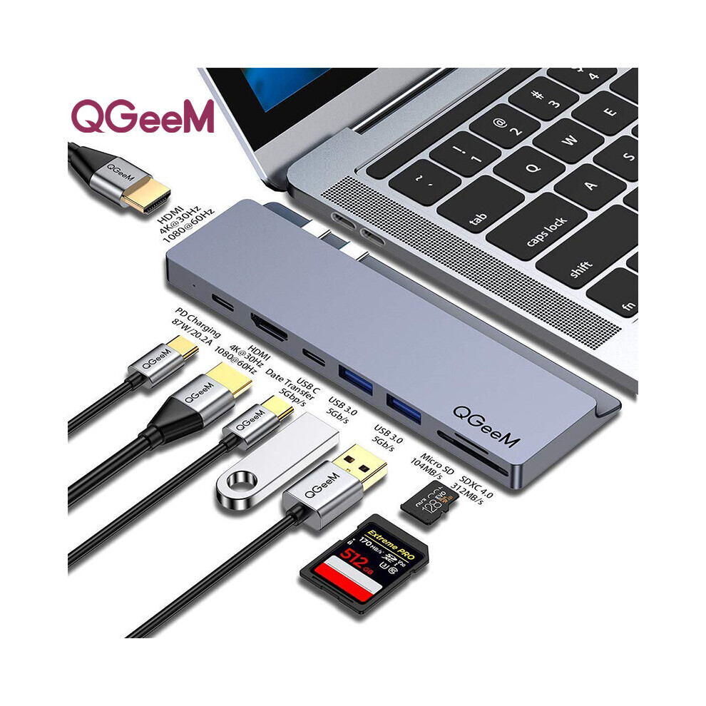 Qgeem 8 In 2 Usb C Hub Docking Station Adapter With Dual 4K Hd Display 87W Usb C Pd3.0 Power Delivery 5Gbps Usb C Data Transfer 2 * Usb 3.0 Memory Ca 6900074651389