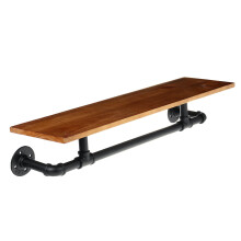 1Pcs Wood Rack Wall Mounted Storage Rack Retro Industrial Style Iron Pipe Fine Wood Shelf Kitchen Bathroom Towel Shampoo Storage Holder