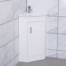Aquariss Bathroom Cabinet White Corner Floorstanding Vanity Unit & Ceramic Basin Sink Cloakroom Storage Furniture 550mm