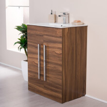 Aquariss Walnut 600mm Bathroom Vanity Unit & Basin Cabinet Soft Closing 2 Doors Sink Storage Furniture Hinges