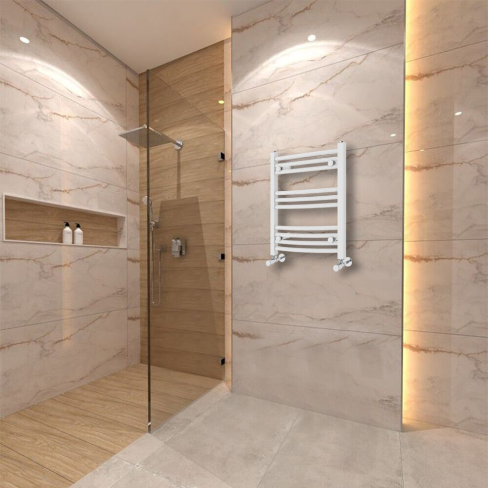 Warmehaus (600X500mm) Curved Heated Towel Rail Central Heating For Bathroom Kitchen Radiator Ladder White
