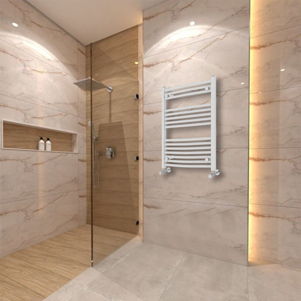 Warmehaus (800X600mm) Curved Heated Towel Rail Central Heating For Bathroom Kitchen Radiator Ladder White