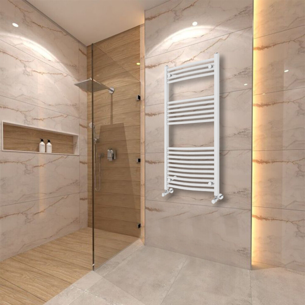 Warmehaus (1200X600mm) Curved Heated Towel Rail Central Heating For Bathroom Kitchen Radiator Ladder White