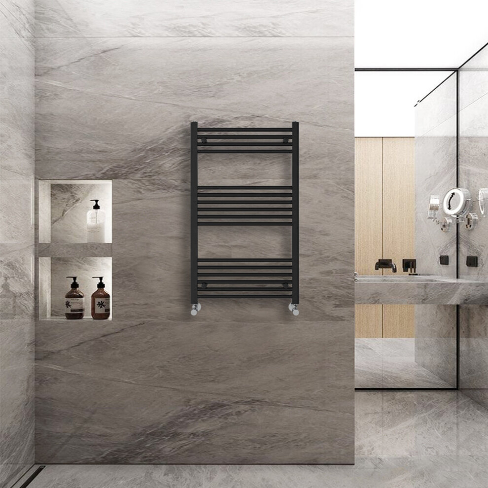 Warmehaus (1000X600mm) Straight Heated Towel Rail Central Heating For Bathroom Kitchen Radiator Ladder Black