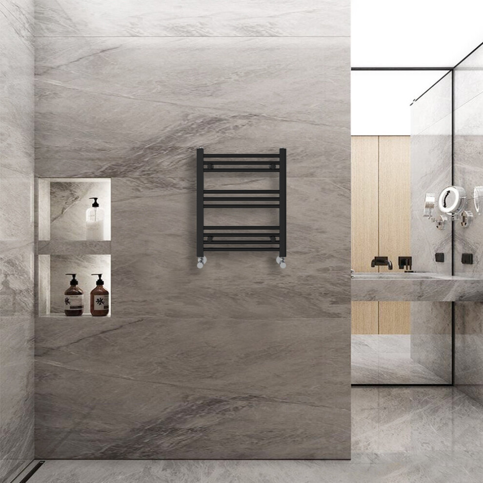 Warmehaus (600X500mm) Straight Heated Towel Rail Central Heating For Bathroom Kitchen Radiator Ladder Black