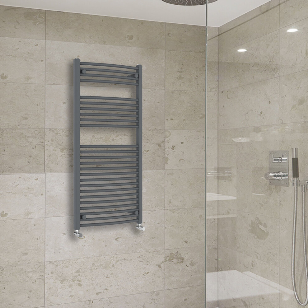 Warmehaus (1200X600mm) Curved Heated Towel Rail Central Heating For Bathroom Kitchen Radiator Ladder Anthracite/Grey