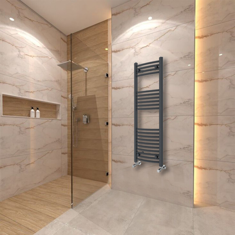 Warmehaus (1200X400mm) Curved Heated Towel Rail Central Heating For Bathroom Kitchen Radiator Ladder Anthracite Grey