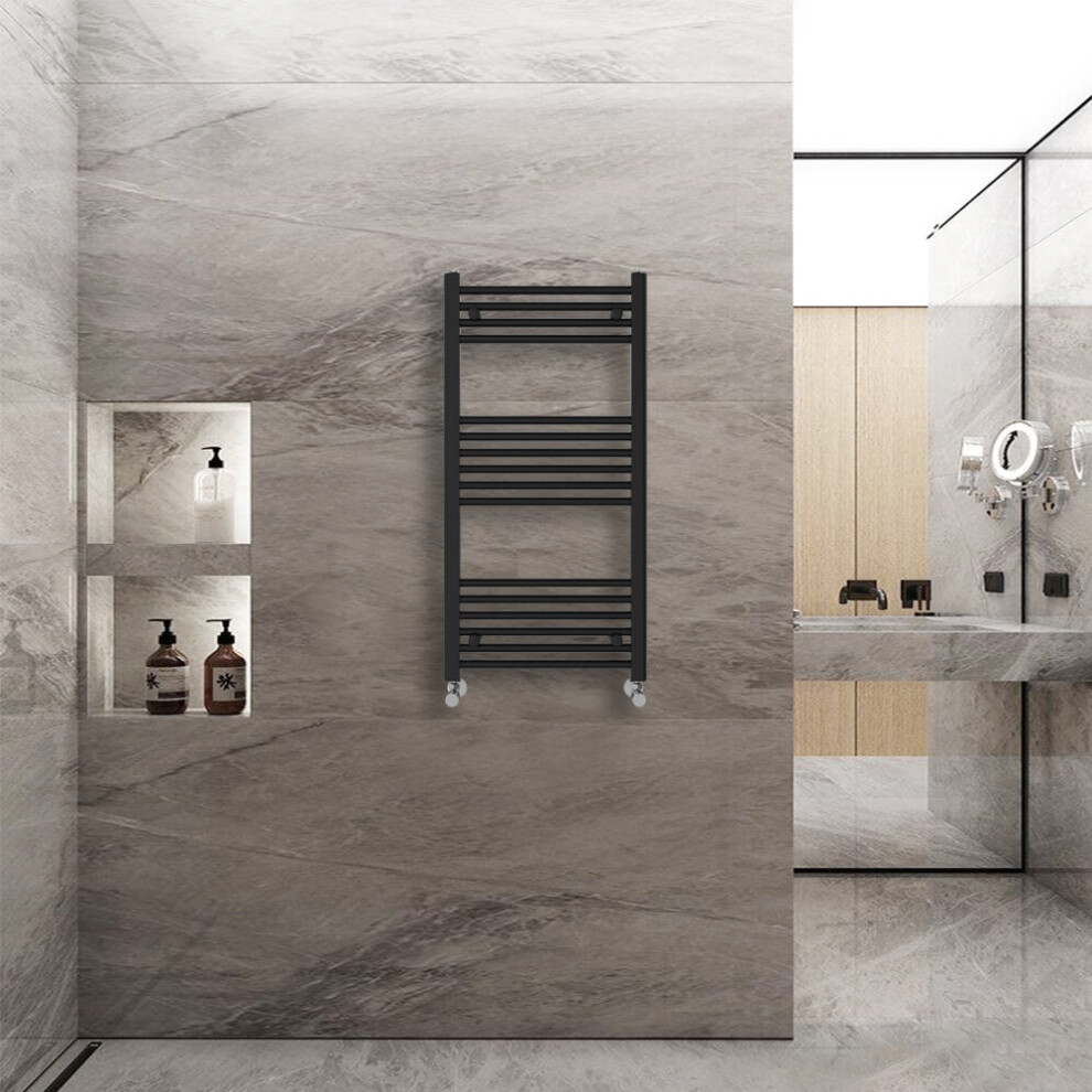 Warmehaus (1000X500mm) Straight Heated Towel Rail Central Heating For Bathroom Kitchen Radiator Ladder Black