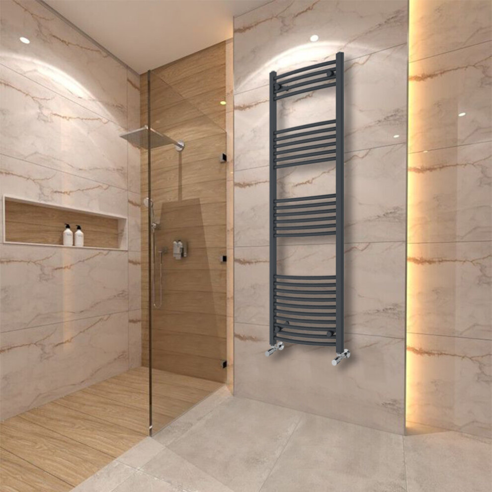 Warmehaus (1600X500mm) Curved Heated Towel Rail Central Heating For Bathroom Kitchen Radiator Ladder Anthracite/Grey