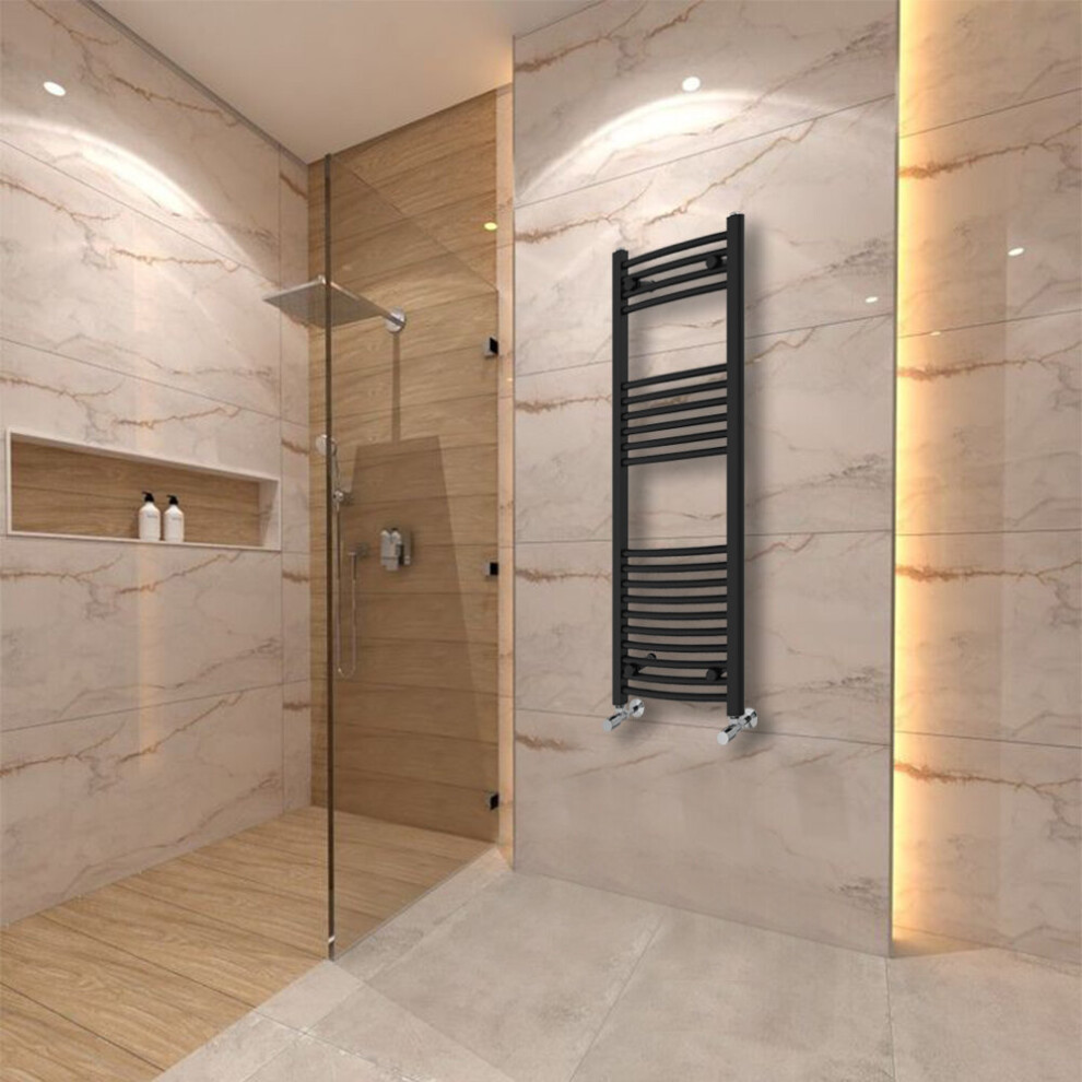 Warmehaus (1200X400mm) Curved Heated Towel Rail Central Heating For Bathroom Kitchen Radiator Ladder Black