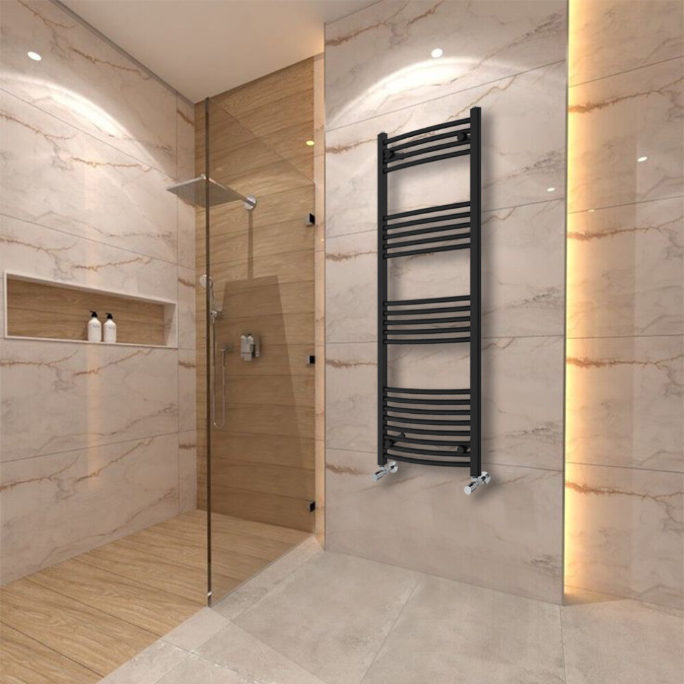 Warmehaus (1400X500mm) Curved Heated Towel Rail Central Heating For Bathroom Kitchen Radiator Ladder Black