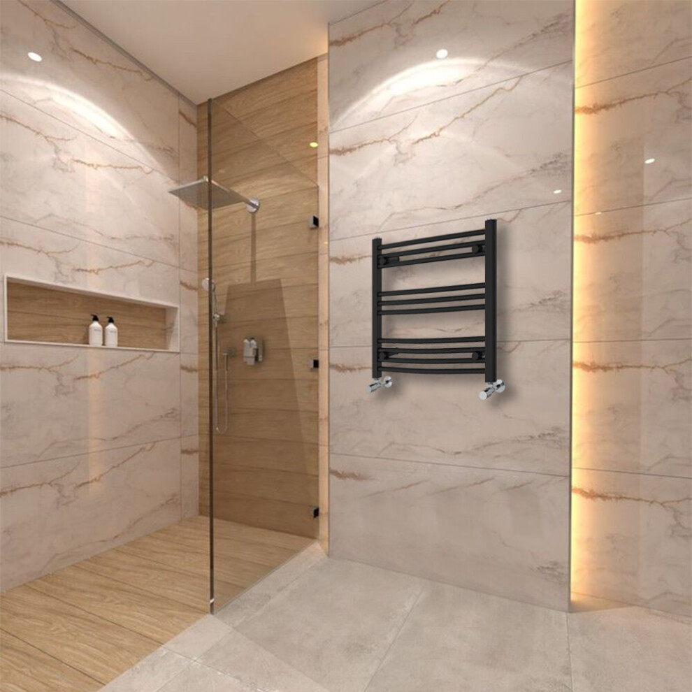 Warmehaus (600X600mm) Curved Heated Towel Rail Central Heating For Bathroom Kitchen Radiator Ladder Black