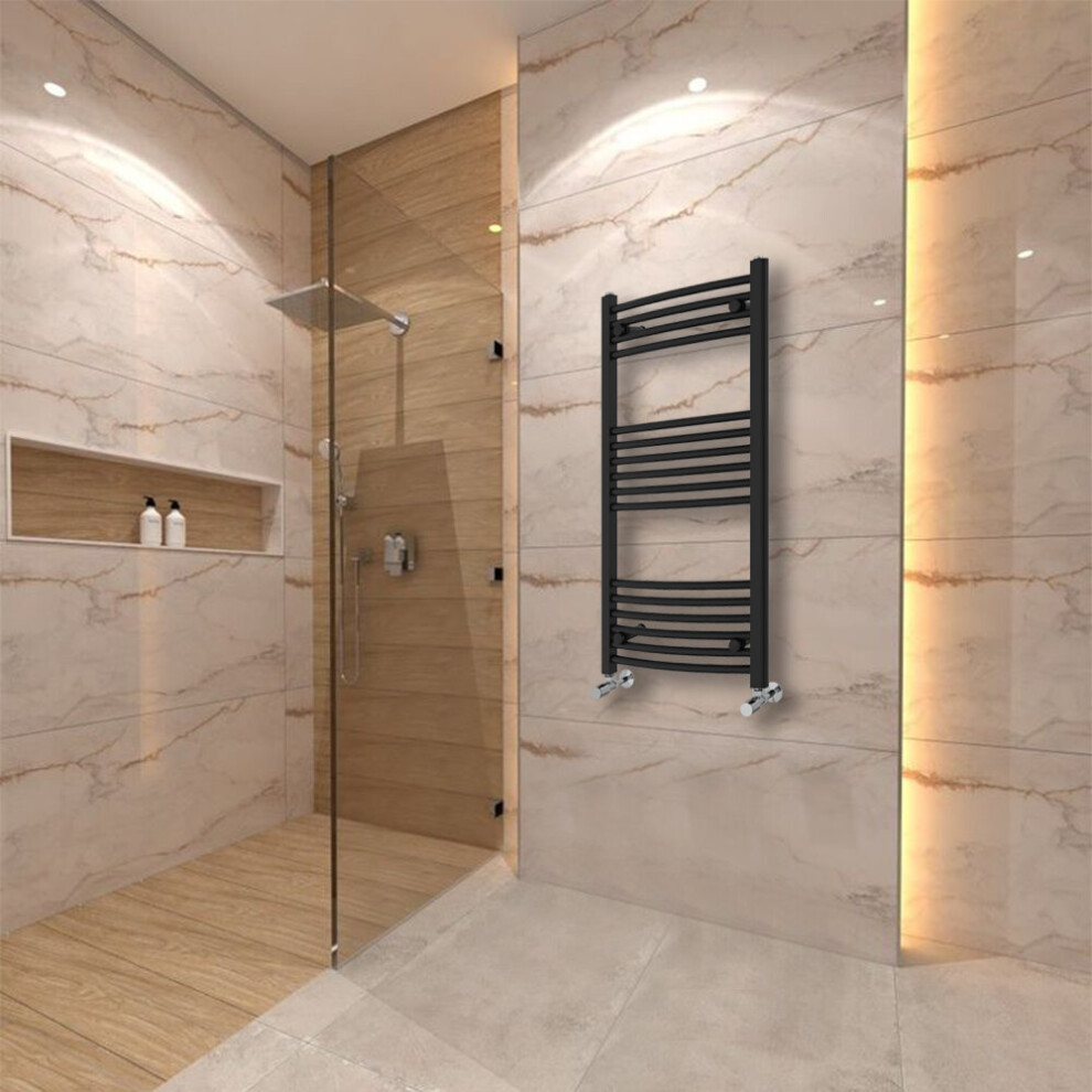 Warmehaus (1000X500mm) Curved Heated Towel Rail Central Heating For Bathroom Kitchen Radiator Ladder Black