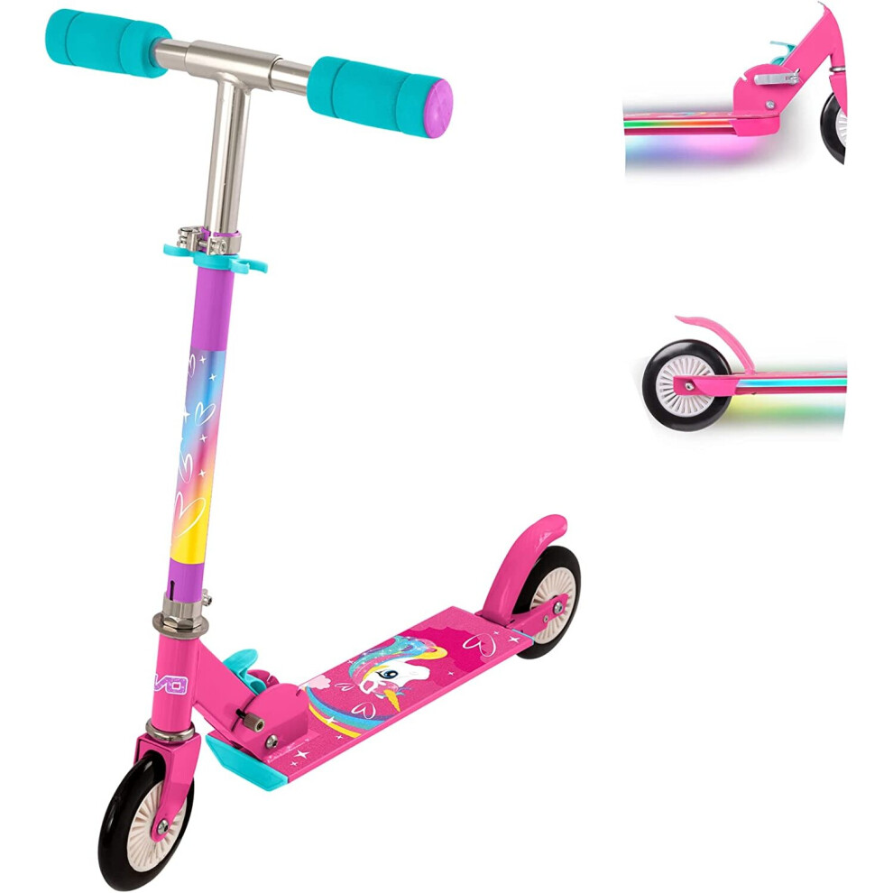 Scooter Unicorn Edition | Kids Push 2 Wheeled Scooter With Adjustable Handle Height | Easy Foldable Unicorn Kids' Scooter For Boys And Girls Age 5+