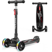 besrey Kids Scooter - 4-Level Adjustable Height, Foldable Kick Scooter with LED Flashing Wheels, Lean-To-Steer, Wide Deck for Boys & Girls (110 lbs)