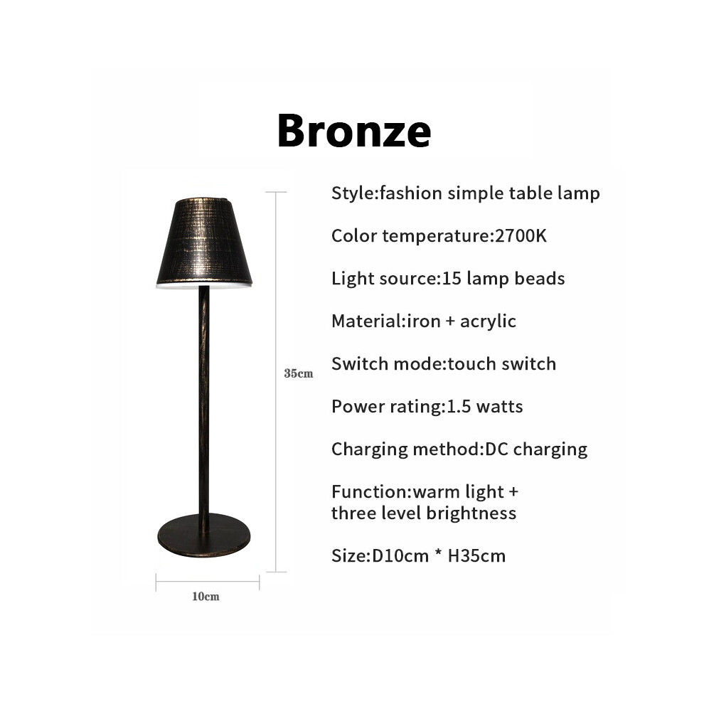 (Bronze) Modern LED CordlessTable Lamp Rechargeable Battery Desk lamp