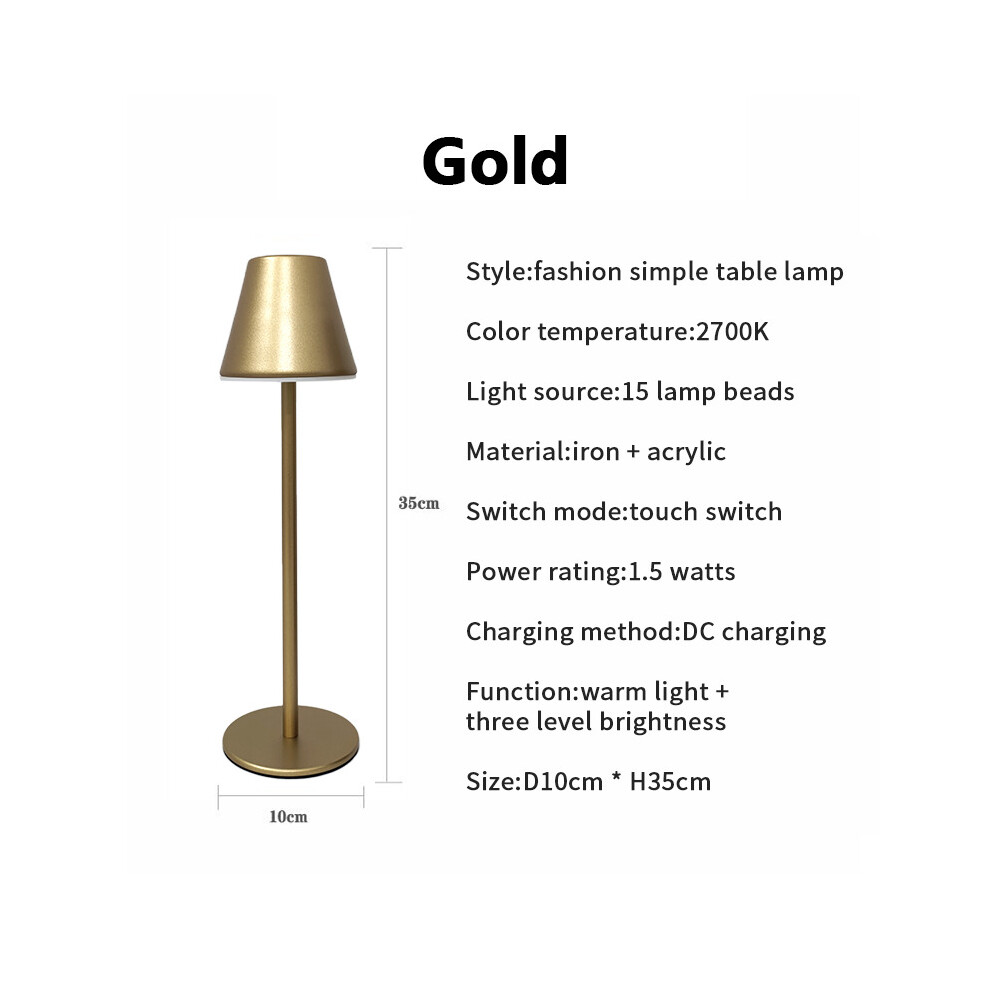 (gold) Modern LED CordlessTable Lamp Rechargeable Battery Desk lamp