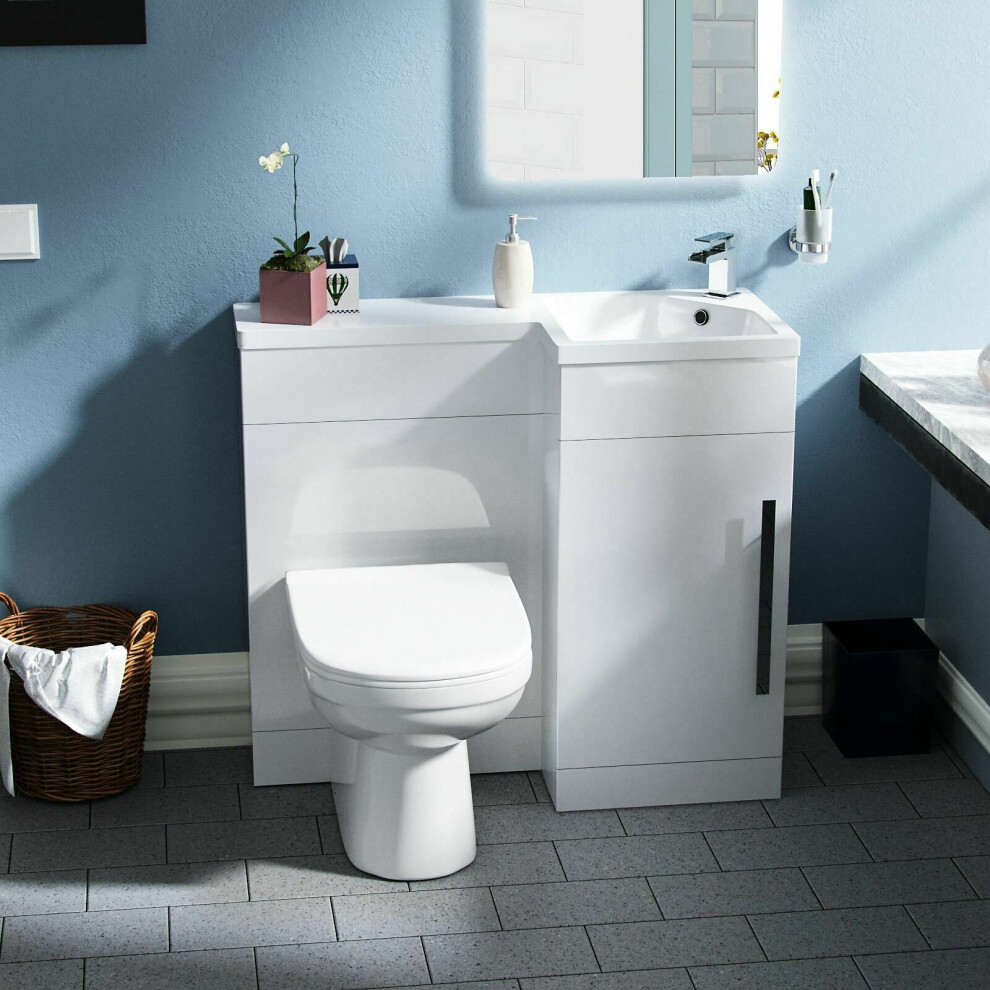 White L-Shape RH Small 900mm Vanity Unit Sink Toilet Bathroom | Debra