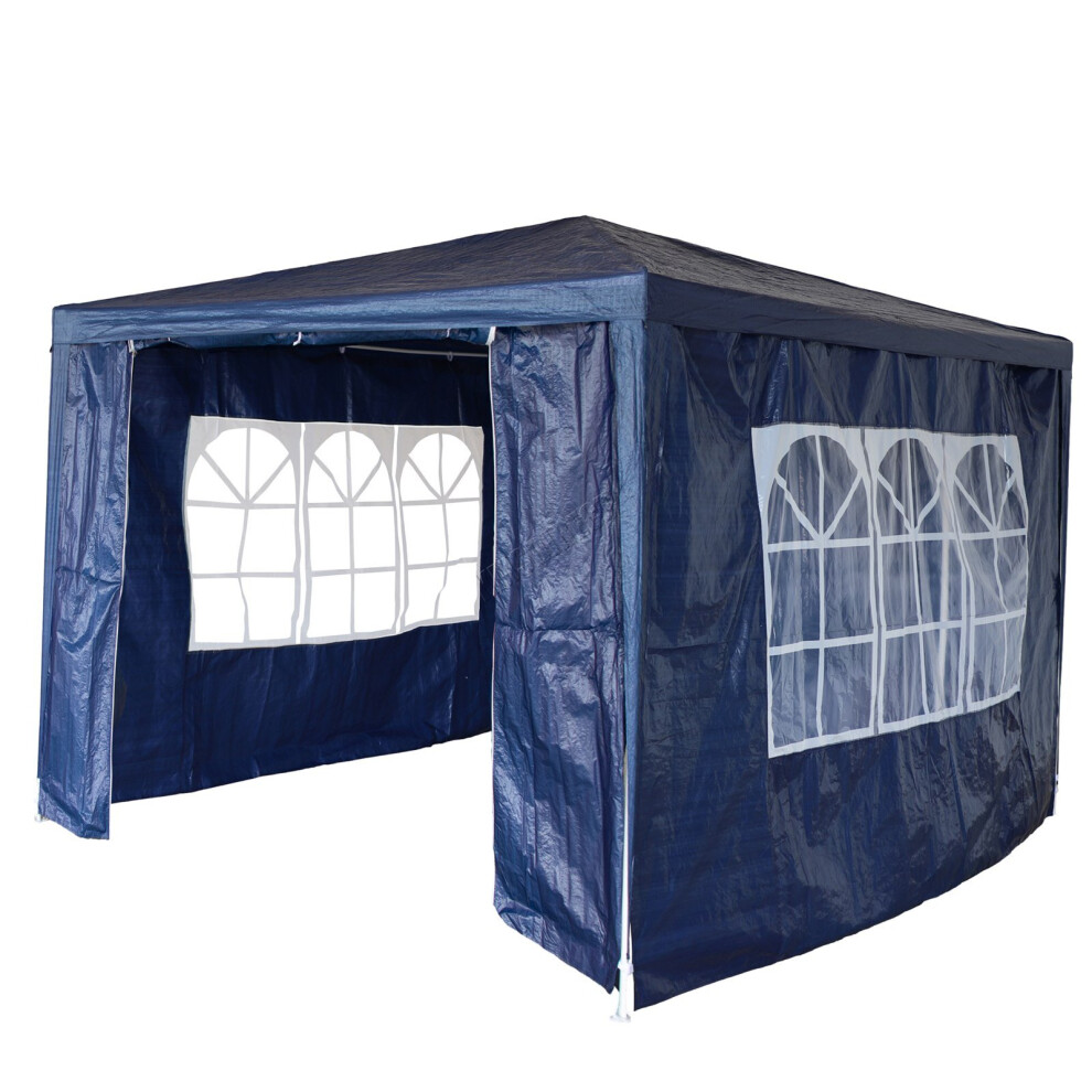 (Blue) BIRCHTREE 3x3m Garden PE Gazebo Party Wedding Camping Tent With 4 Walls Canopy