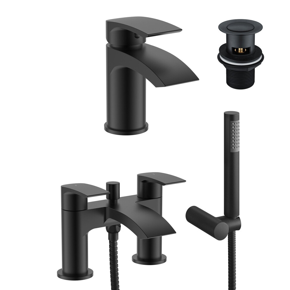 Vigan Waterfall Basin Mixer, Bath Mixer Taps & Waste Matte Black