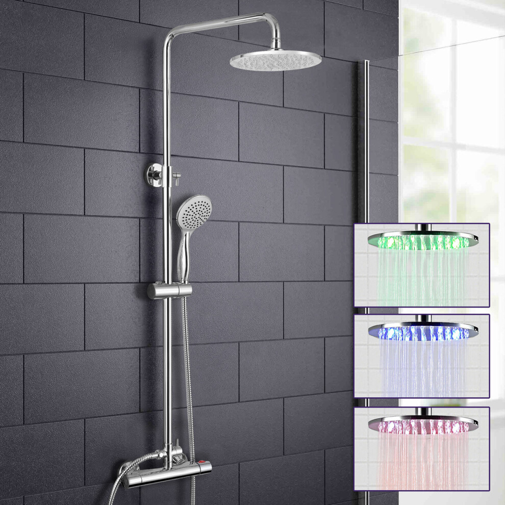 LED Light Rain Shower Round Head with Thermostatic Control Rosa