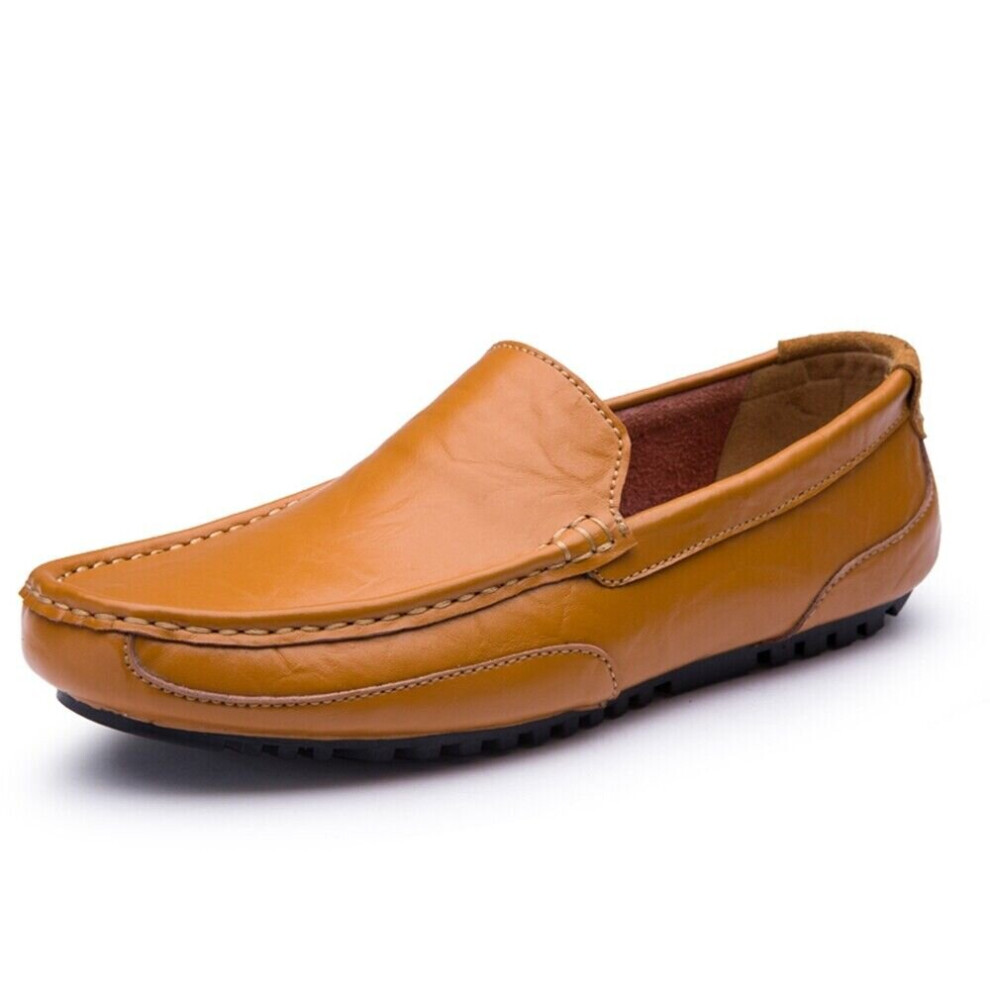 (Brown, UK 11) Mens Leather Casual Shoes Breathable Flats Loafers Slip On Moccasins Driving UK