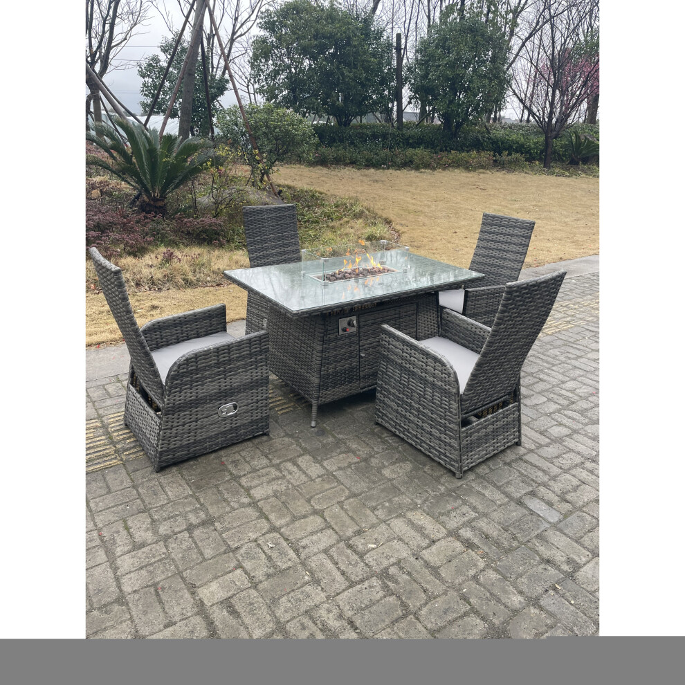 Fimous Rattan Garden Furniture Gas Fire Pit 4 Seater Plus Rectangular Table
