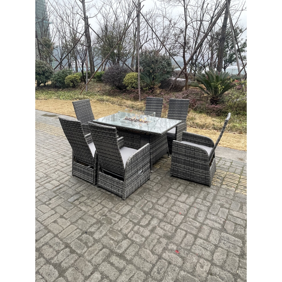 Fimous Rattan Garden Furniture Gas Fire Pit 6 Seater Plus Rectangular Table