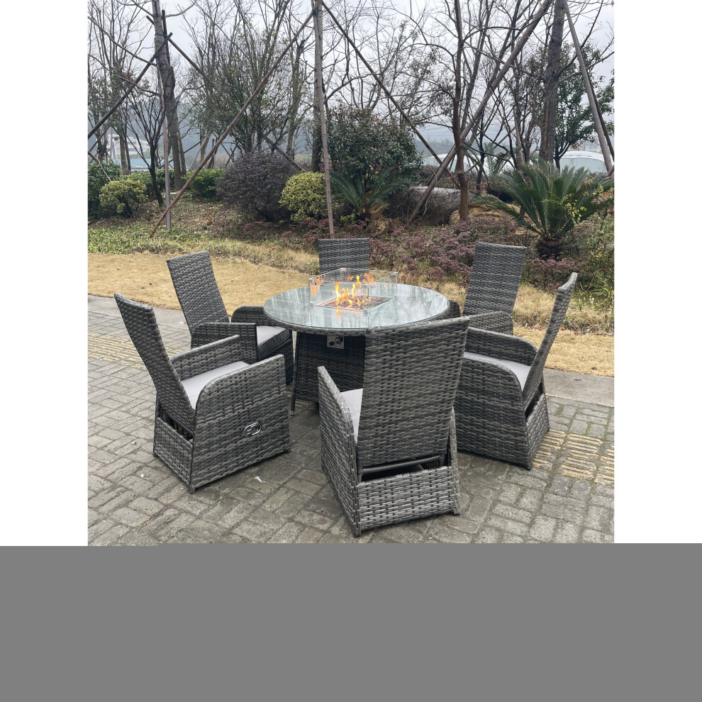 Fimous Rattan Garden Furniture Gas Fire Pit 6 Seater Plus Round Table