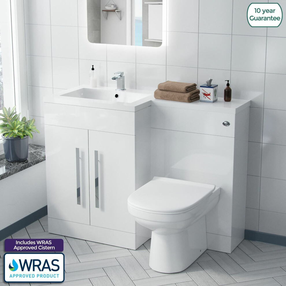 Debra Bathroom White L-Shape LH Basin Vanity Unit BTW WC Toilet 1100mm