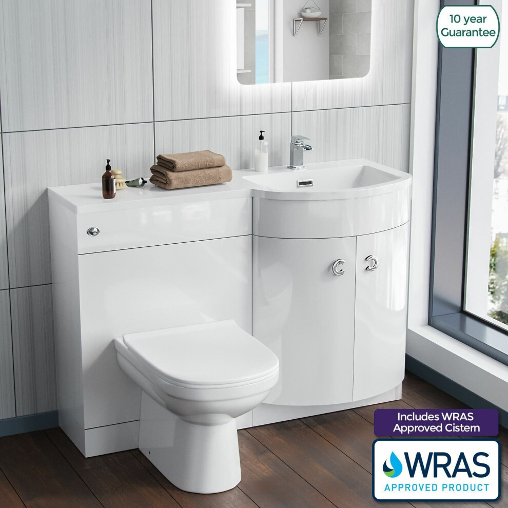 Debra White 1100 mm P-Shaped Vanity Unit RH Sink and Toilet Bathroom Furniture