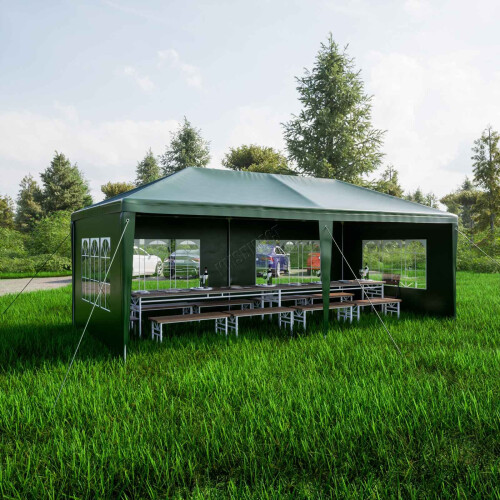 (Green) BIRCHTREE 3x6m Garden PE Gazebo Party Wedding Camping Tent With 6 Walls Canopy