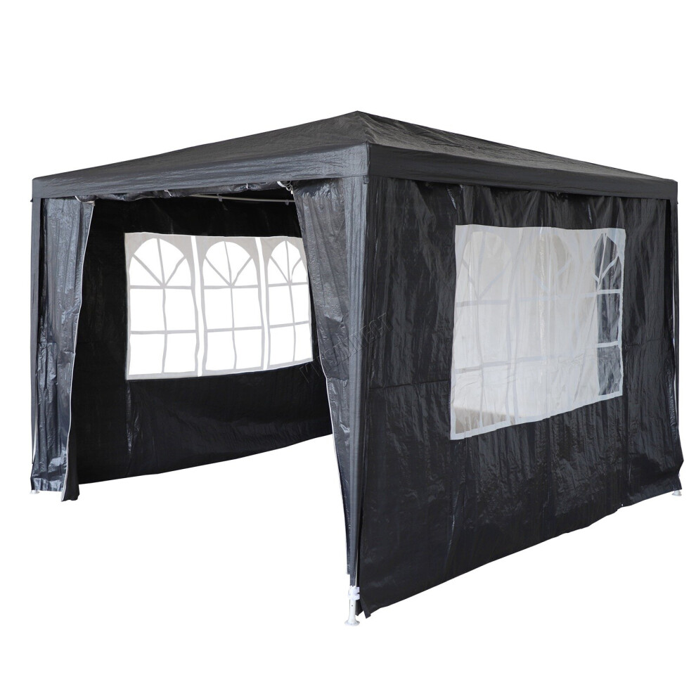 (Grey) BIRCHTREE 3x3m Garden PE Gazebo Party Wedding Camping Tent With 4 Walls Canopy